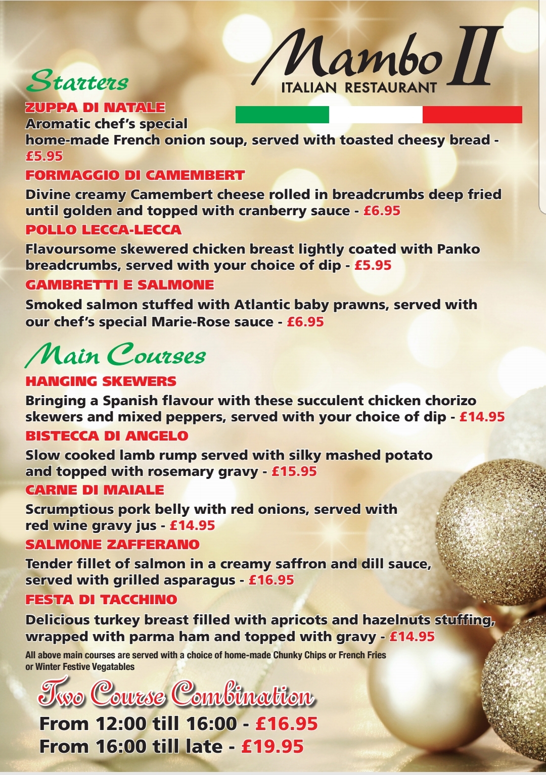 Read more about the article Mambo II 2018 Christmas Fayre Menu